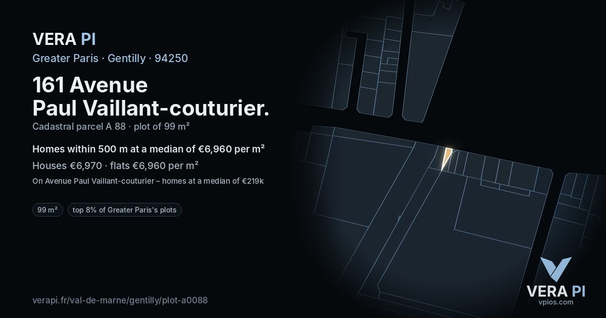 161 Avenue Paul Vaillant-couturier, Gentilly at night – the plot lit, the parcels around coloured by the prices near them