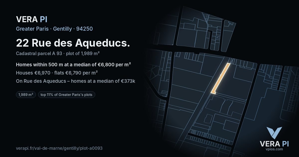 22 Rue des Aqueducs, Gentilly at night – the plot lit, the parcels around coloured by the prices near them