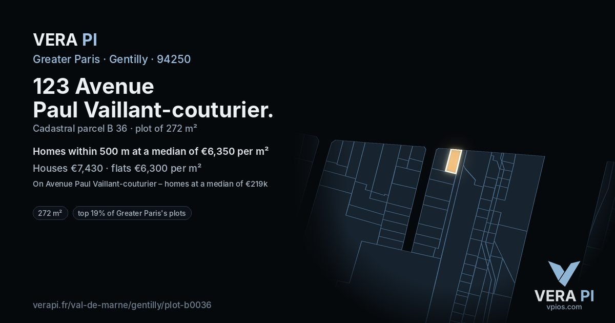123 Avenue Paul Vaillant-couturier, Gentilly at night – the plot lit, the parcels around coloured by the prices near them