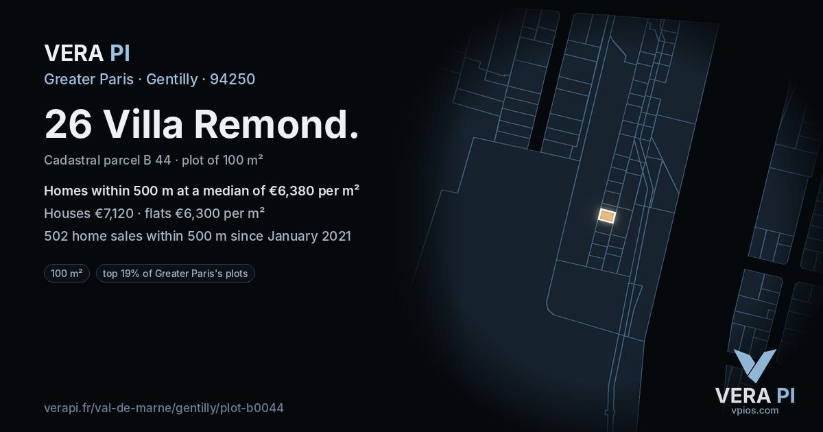 26 Villa Remond, Gentilly at night – the plot lit, the parcels around coloured by the prices near them