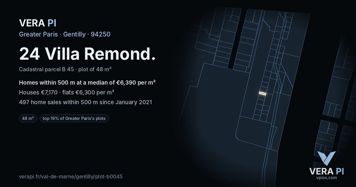 24 Villa Remond, Gentilly at night – the plot lit, the parcels around coloured by the prices near them