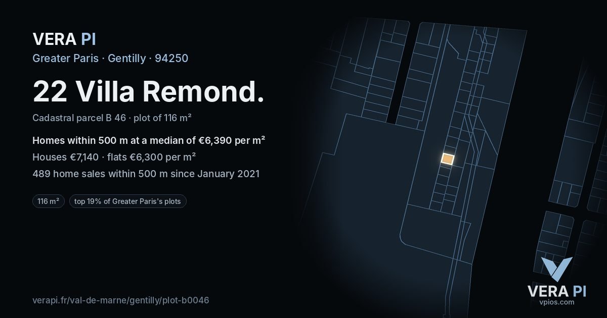 22 Villa Remond, Gentilly at night – the plot lit, the parcels around coloured by the prices near them