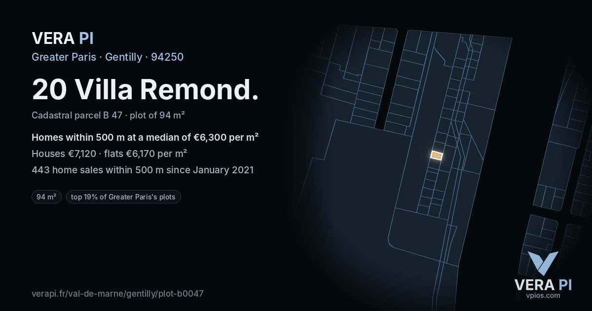 20 Villa Remond, Gentilly at night – the plot lit, the parcels around coloured by the prices near them