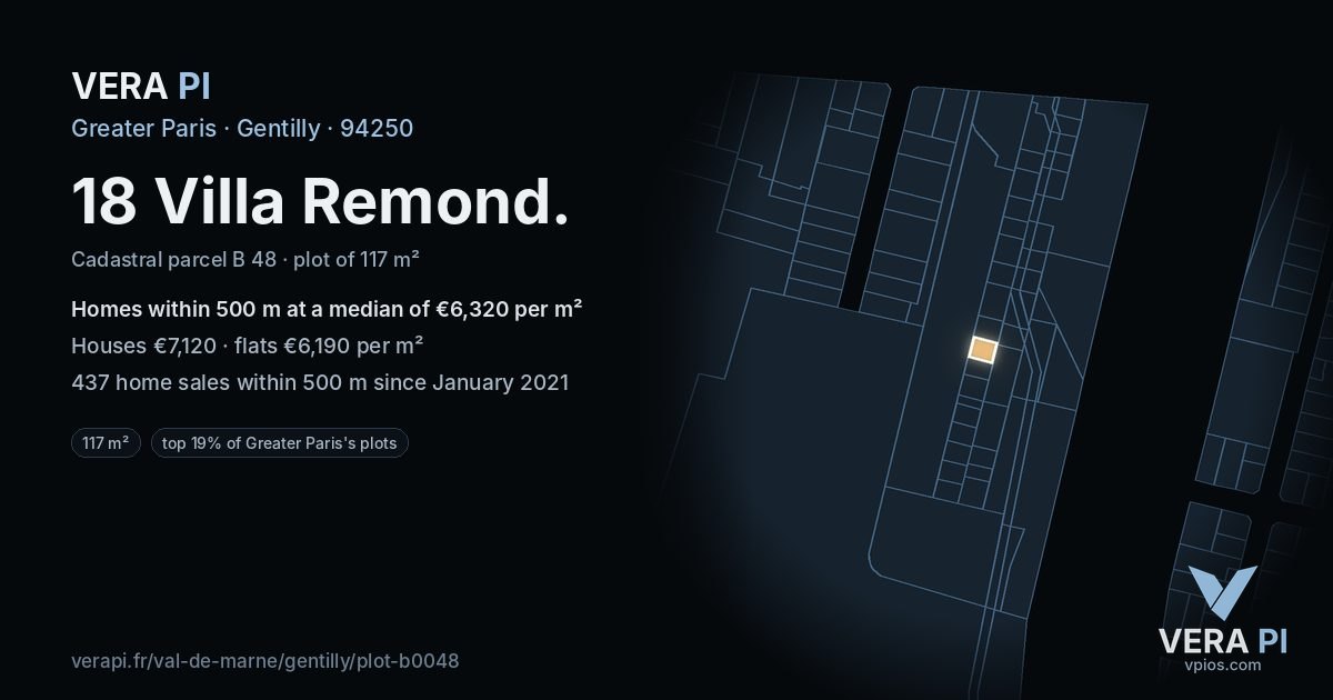 18 Villa Remond, Gentilly at night – the plot lit, the parcels around coloured by the prices near them