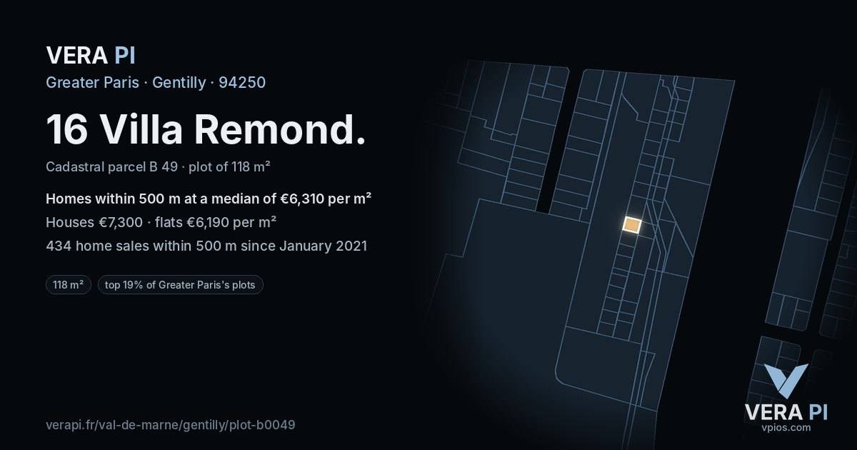 16 Villa Remond, Gentilly at night – the plot lit, the parcels around coloured by the prices near them