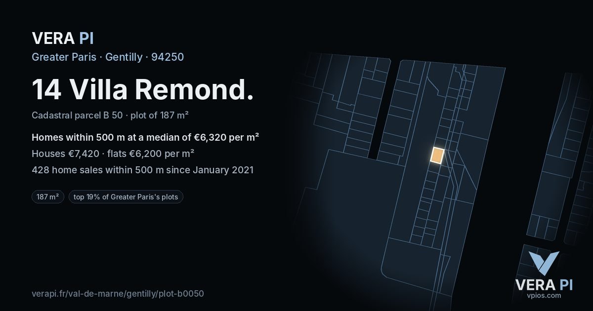 14 Villa Remond, Gentilly at night – the plot lit, the parcels around coloured by the prices near them
