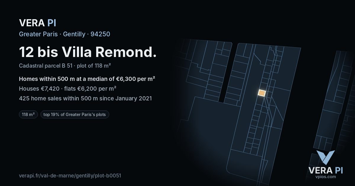12 bis Villa Remond, Gentilly at night – the plot lit, the parcels around coloured by the prices near them
