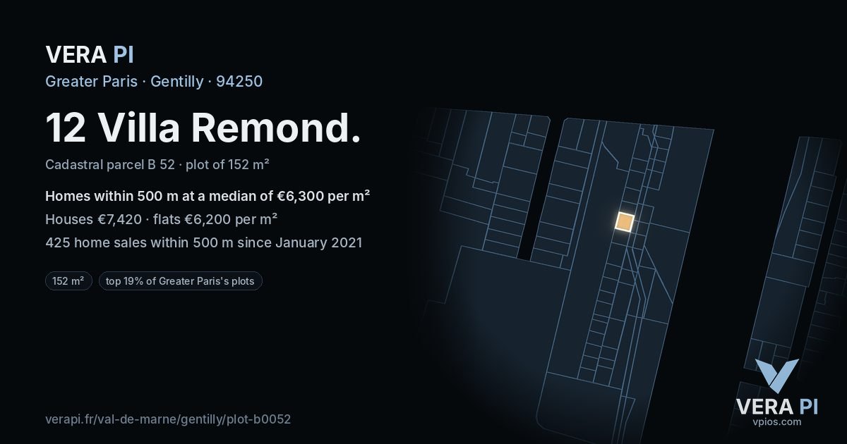 12 Villa Remond, Gentilly at night – the plot lit, the parcels around coloured by the prices near them