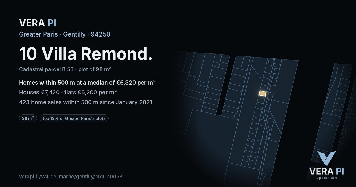 10 Villa Remond, Gentilly at night – the plot lit, the parcels around coloured by the prices near them