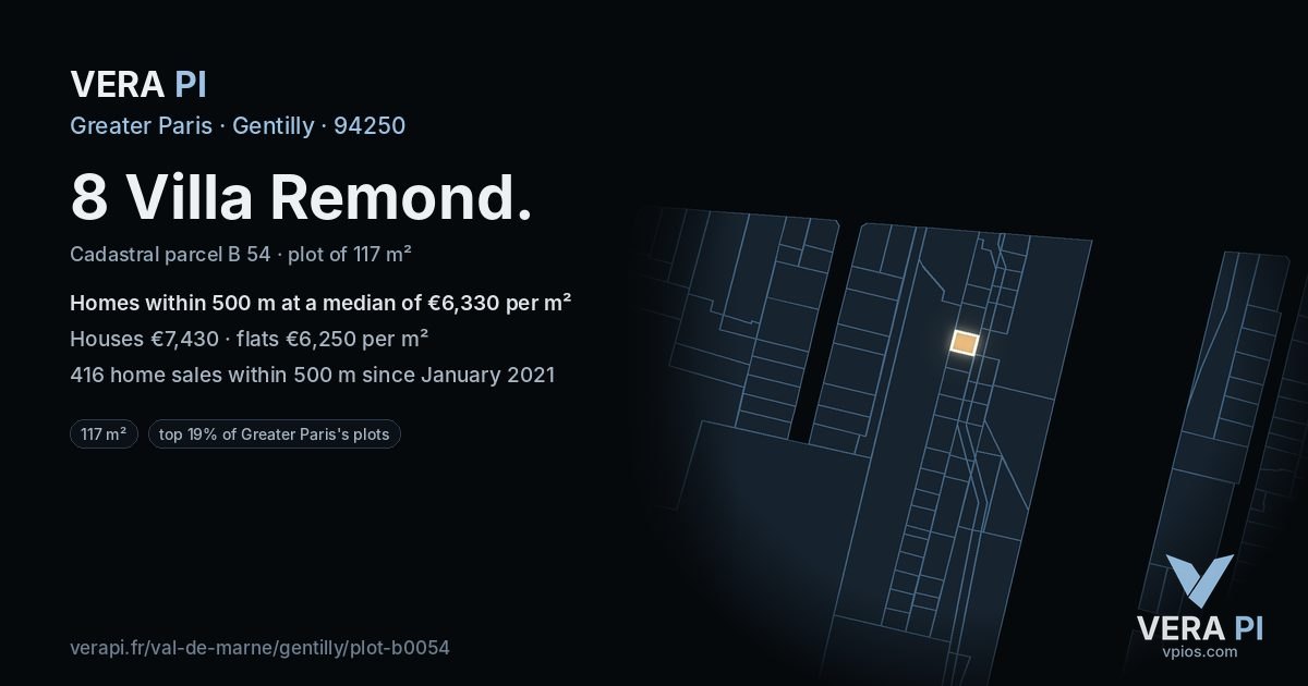 8 Villa Remond, Gentilly at night – the plot lit, the parcels around coloured by the prices near them