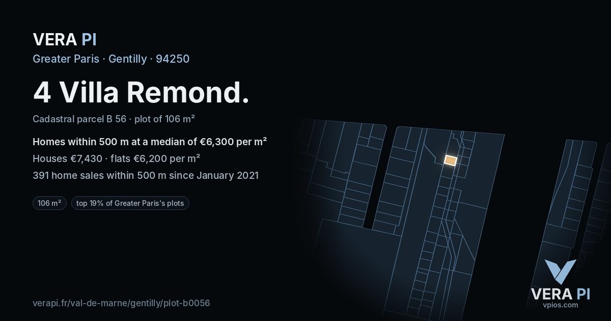 4 Villa Remond, Gentilly at night – the plot lit, the parcels around coloured by the prices near them