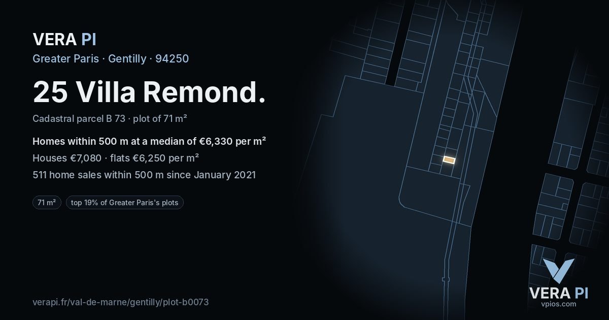 25 Villa Remond, Gentilly at night – the plot lit, the parcels around coloured by the prices near them