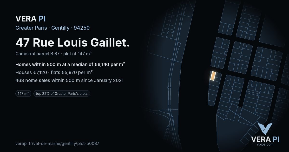 47 Rue Louis Gaillet, Gentilly at night – the plot lit, the parcels around coloured by the prices near them