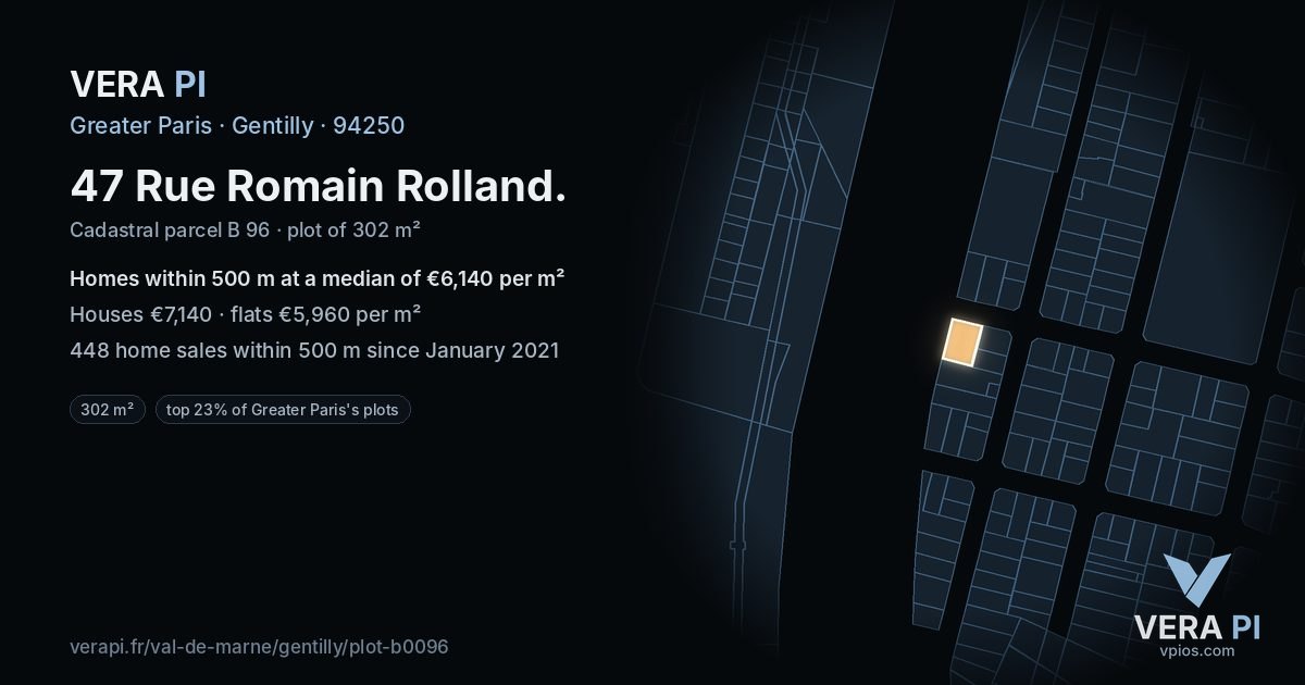47 Rue Romain Rolland, Gentilly at night – the plot lit, the parcels around coloured by the prices near them