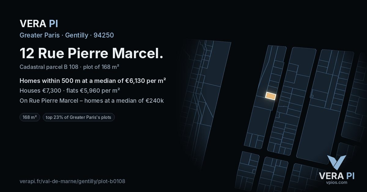 12 Rue Pierre Marcel, Gentilly at night – the plot lit, the parcels around coloured by the prices near them