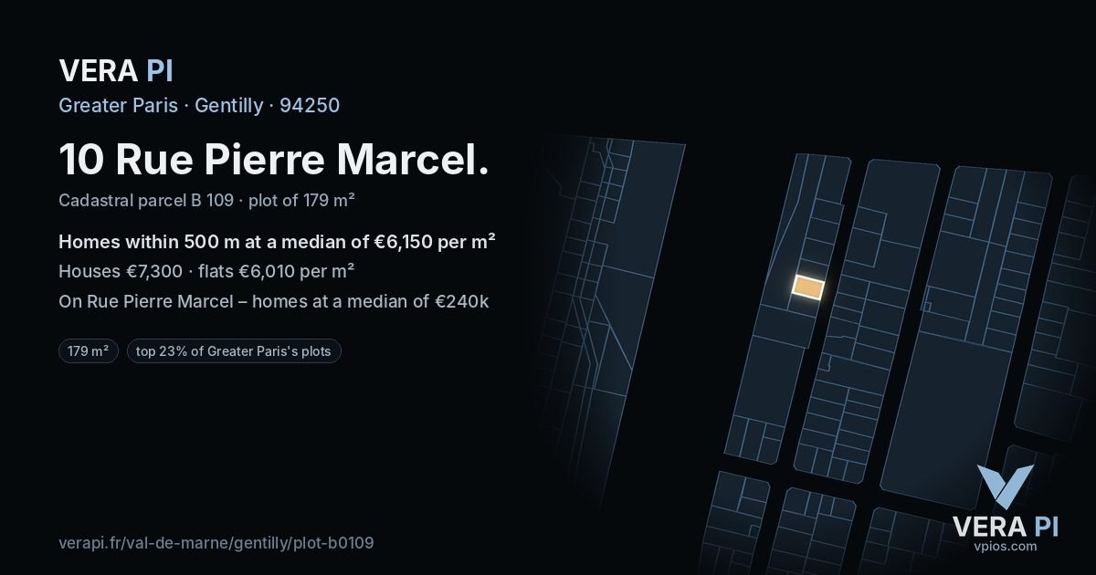 10 Rue Pierre Marcel, Gentilly at night – the plot lit, the parcels around coloured by the prices near them