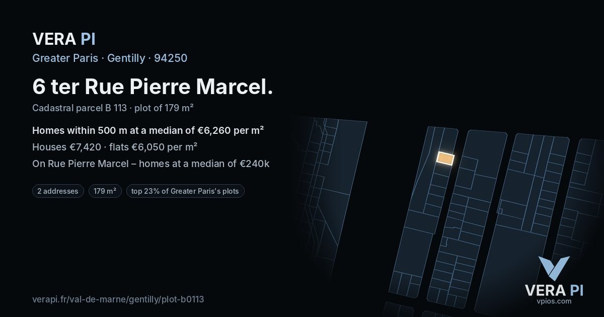 6 ter Rue Pierre Marcel, Gentilly at night – the plot lit, the parcels around coloured by the prices near them