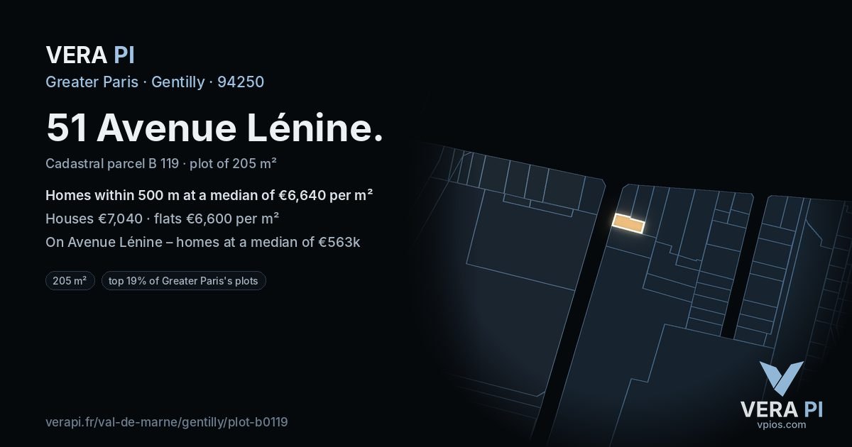 51 Avenue Lénine, Gentilly at night – the plot lit, the parcels around coloured by the prices near them