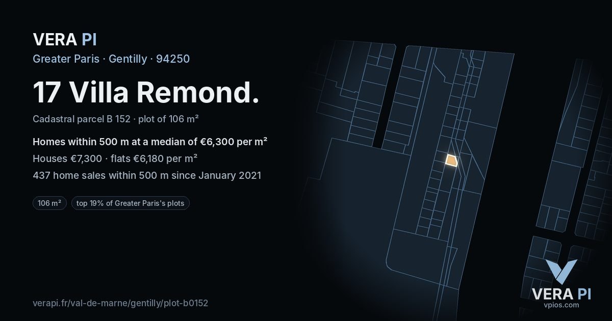 17 Villa Remond, Gentilly at night – the plot lit, the parcels around coloured by the prices near them
