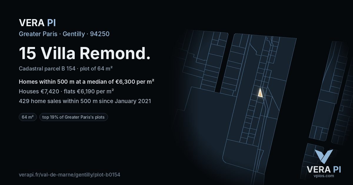 15 Villa Remond, Gentilly at night – the plot lit, the parcels around coloured by the prices near them