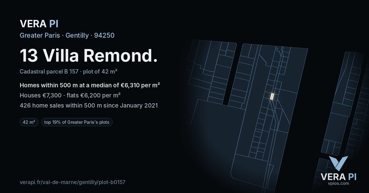 13 Villa Remond, Gentilly at night – the plot lit, the parcels around coloured by the prices near them