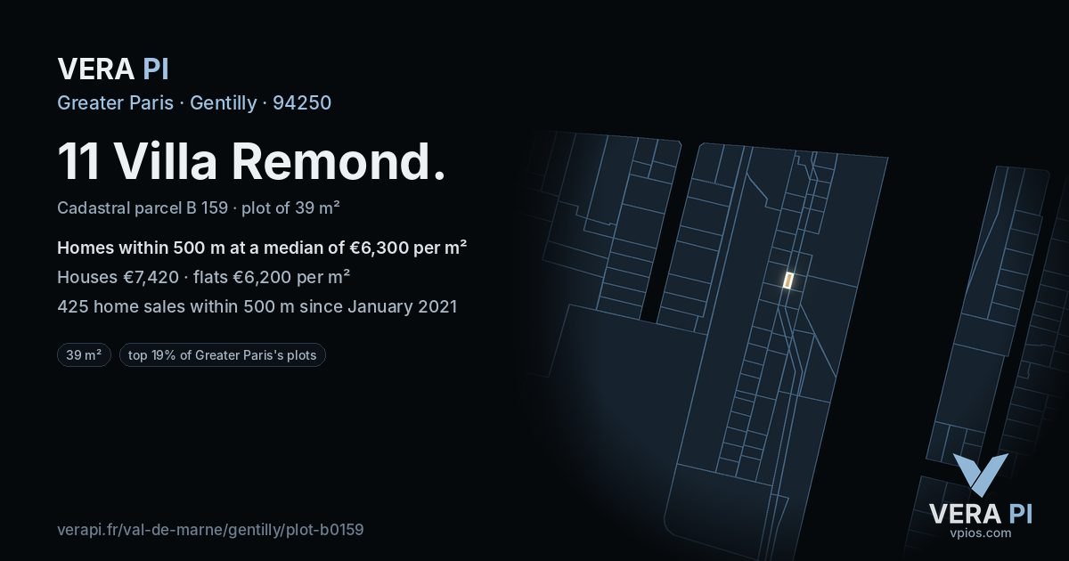 11 Villa Remond, Gentilly at night – the plot lit, the parcels around coloured by the prices near them