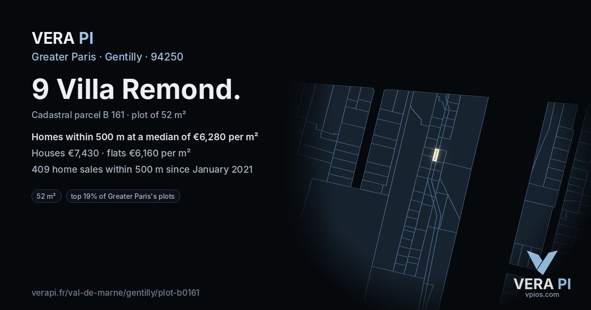 9 Villa Remond, Gentilly at night – the plot lit, the parcels around coloured by the prices near them