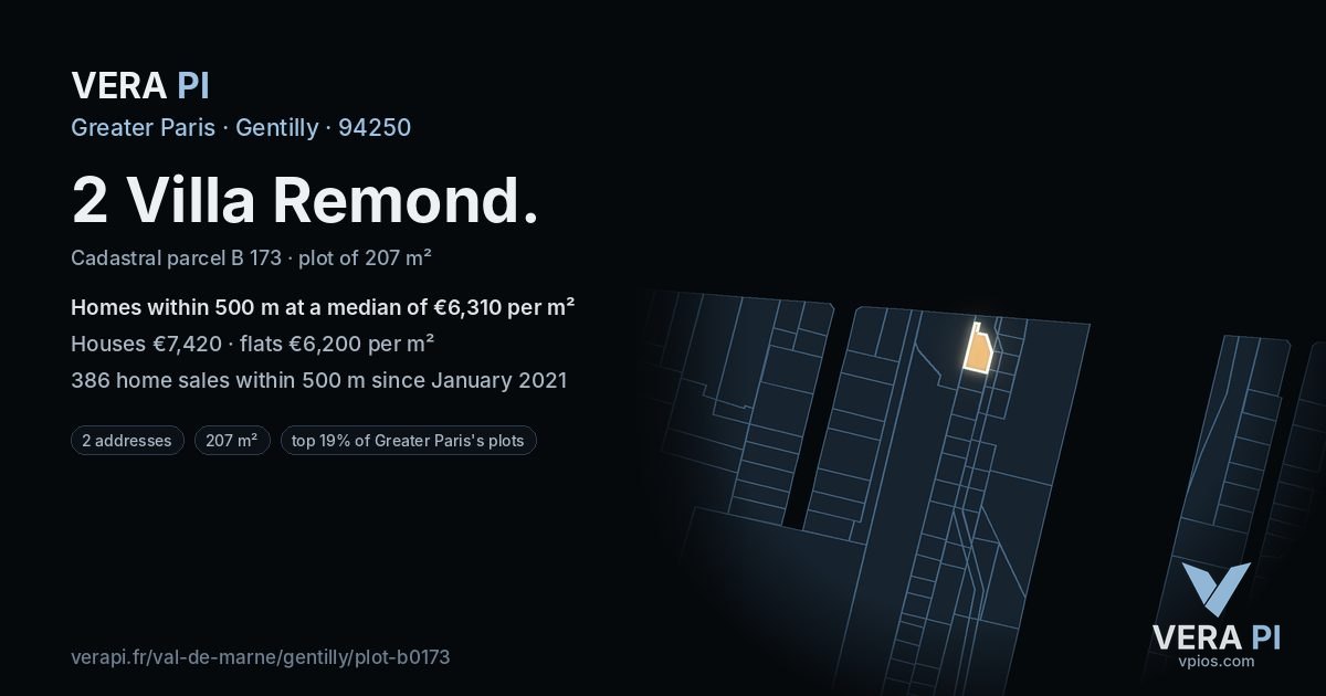 2 Villa Remond, Gentilly at night – the plot lit, the parcels around coloured by the prices near them