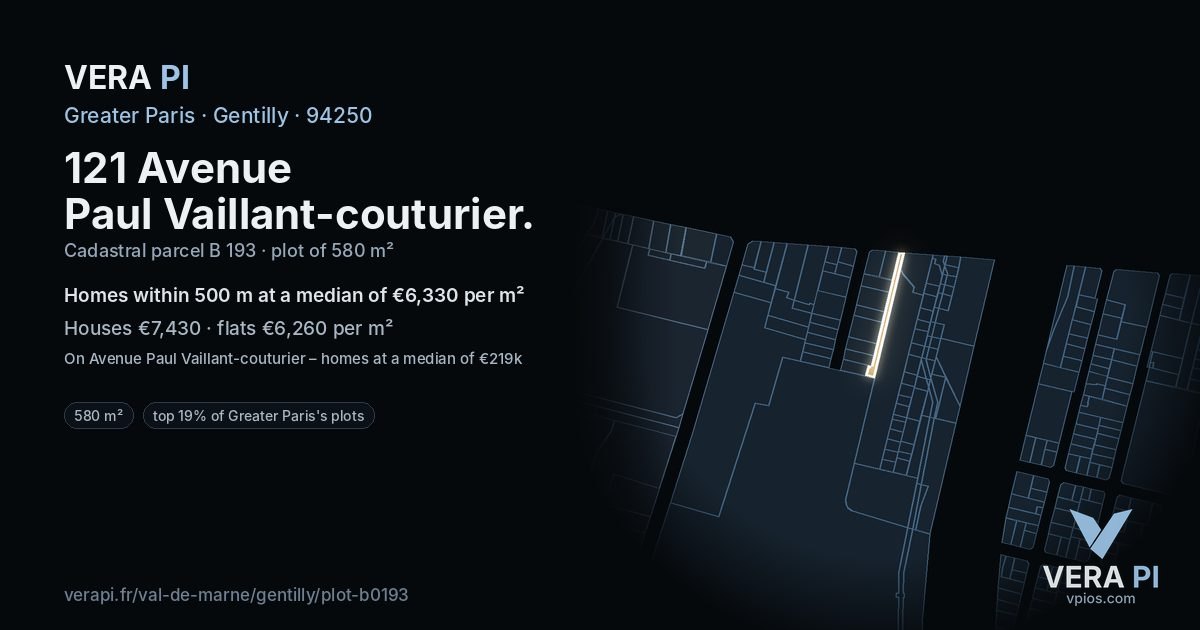 121 Avenue Paul Vaillant-couturier, Gentilly at night – the plot lit, the parcels around coloured by the prices near them