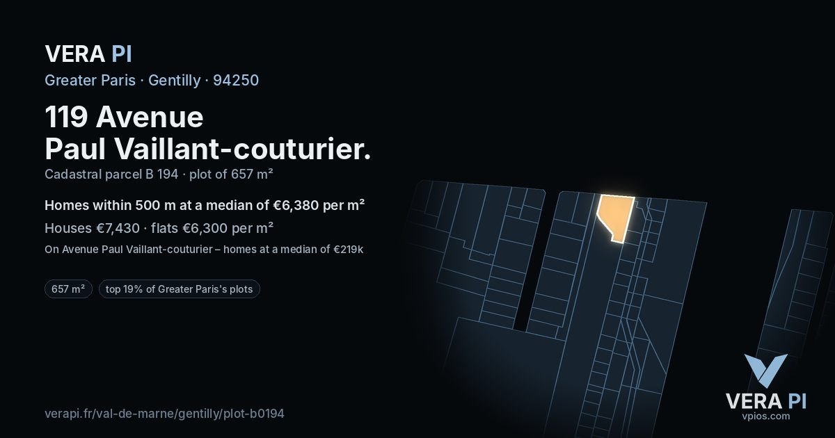 119 Avenue Paul Vaillant-couturier, Gentilly at night – the plot lit, the parcels around coloured by the prices near them