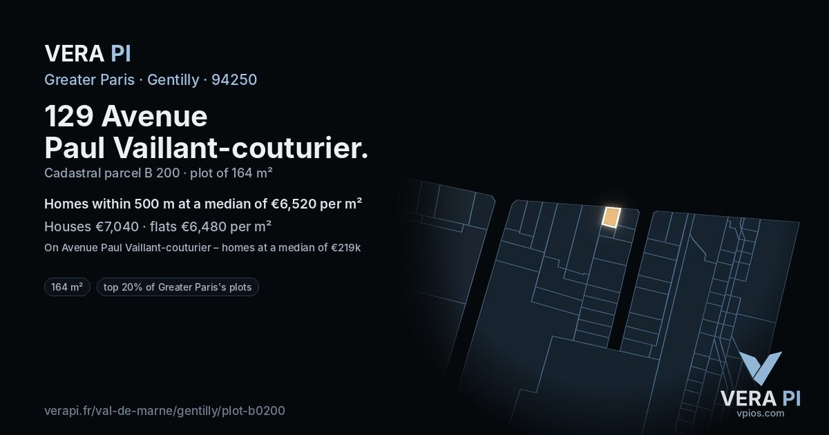 129 Avenue Paul Vaillant-couturier, Gentilly at night – the plot lit, the parcels around coloured by the prices near them