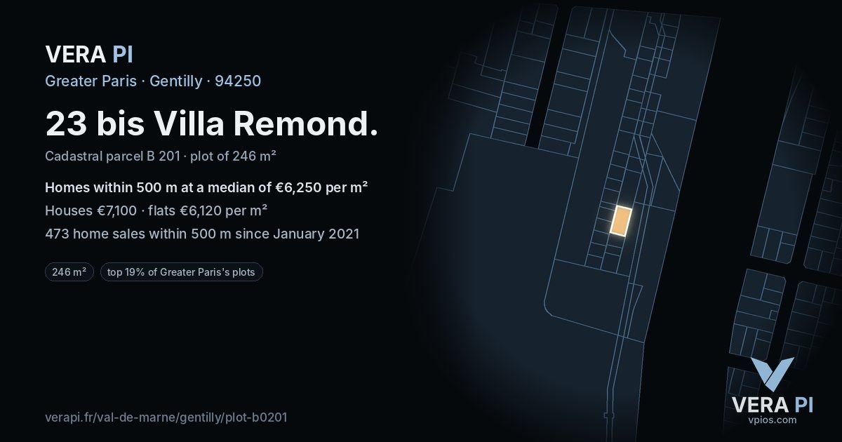 23 bis Villa Remond, Gentilly at night – the plot lit, the parcels around coloured by the prices near them