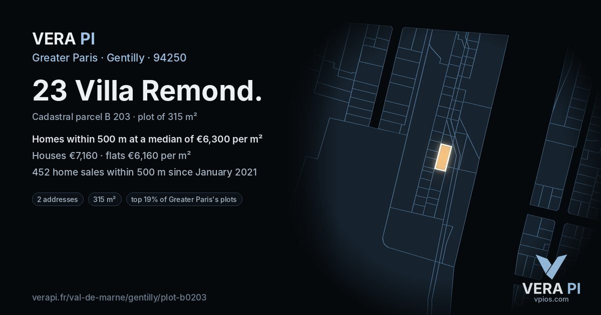 23 Villa Remond, Gentilly at night – the plot lit, the parcels around coloured by the prices near them