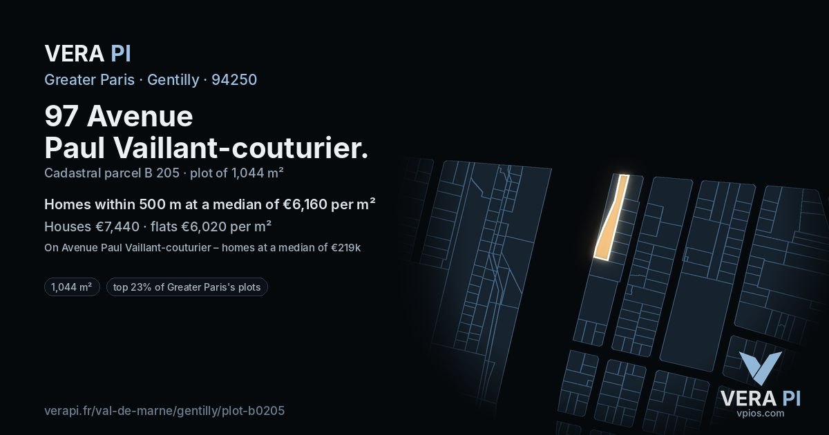 97 Avenue Paul Vaillant-couturier, Gentilly at night – the plot lit, the parcels around coloured by the prices near them