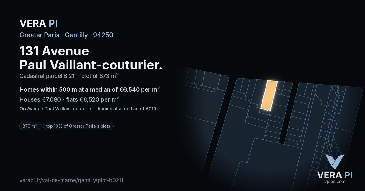 131 Avenue Paul Vaillant-couturier, Gentilly at night – the plot lit, the parcels around coloured by the prices near them