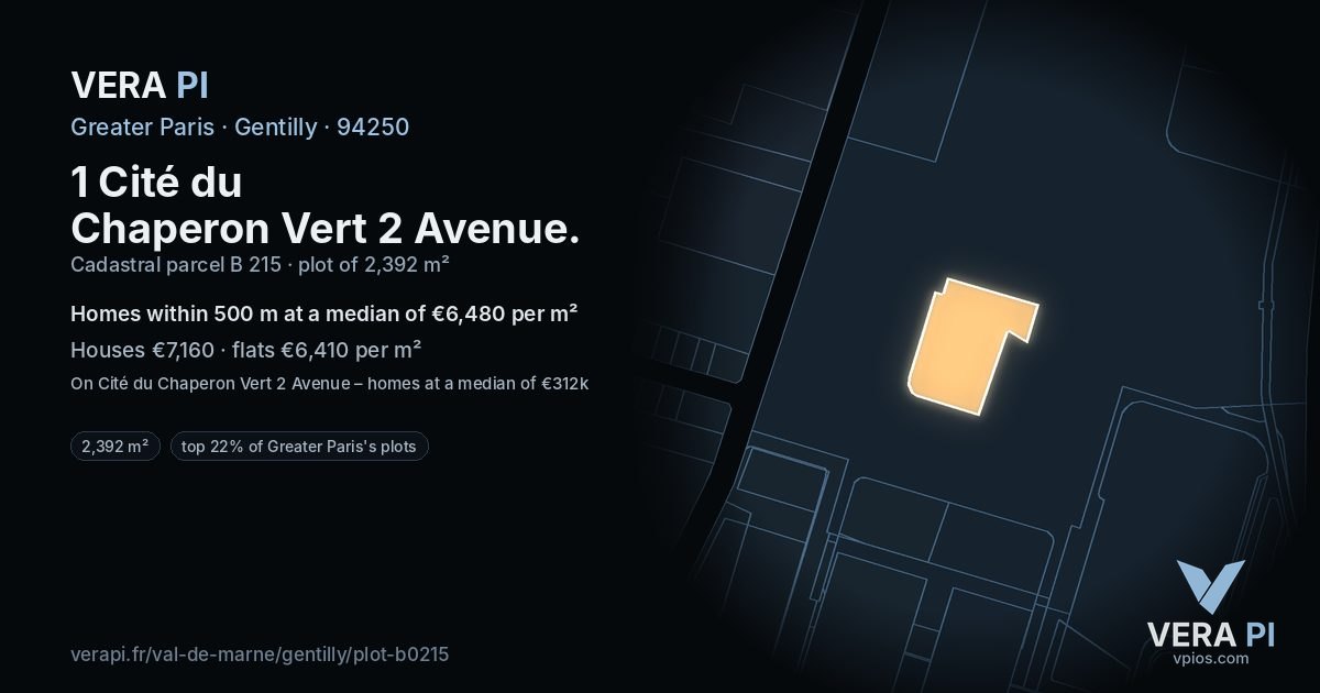 1 Cité du Chaperon Vert 2 Avenue, Gentilly at night – the plot lit, the parcels around coloured by the prices near them