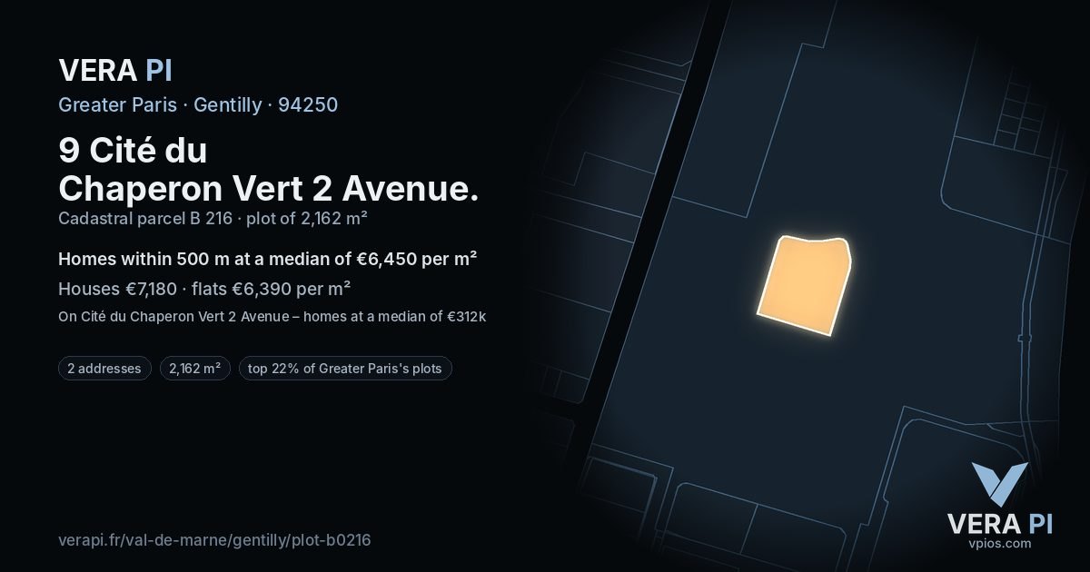 9 Cité du Chaperon Vert 2 Avenue, Gentilly at night – the plot lit, the parcels around coloured by the prices near them