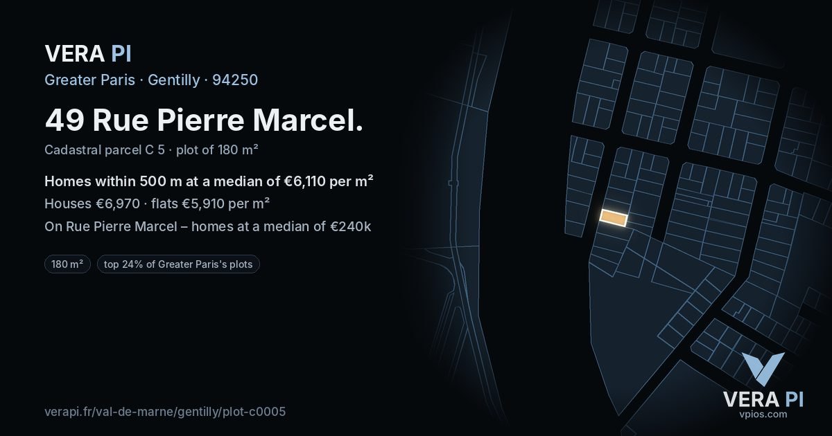 49 Rue Pierre Marcel, Gentilly at night – the plot lit, the parcels around coloured by the prices near them
