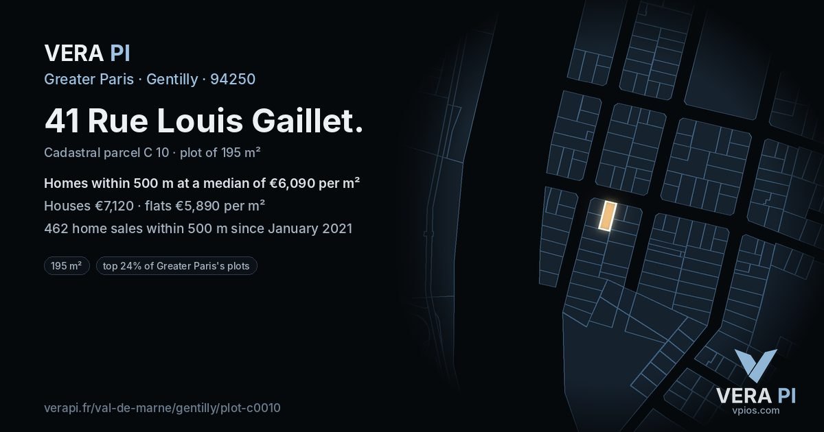 41 Rue Louis Gaillet, Gentilly at night – the plot lit, the parcels around coloured by the prices near them