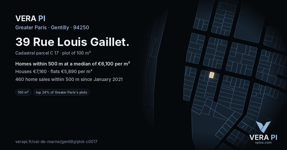 39 Rue Louis Gaillet, Gentilly at night – the plot lit, the parcels around coloured by the prices near them