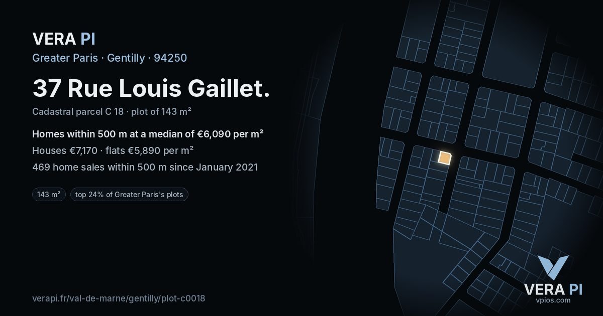 37 Rue Louis Gaillet, Gentilly at night – the plot lit, the parcels around coloured by the prices near them