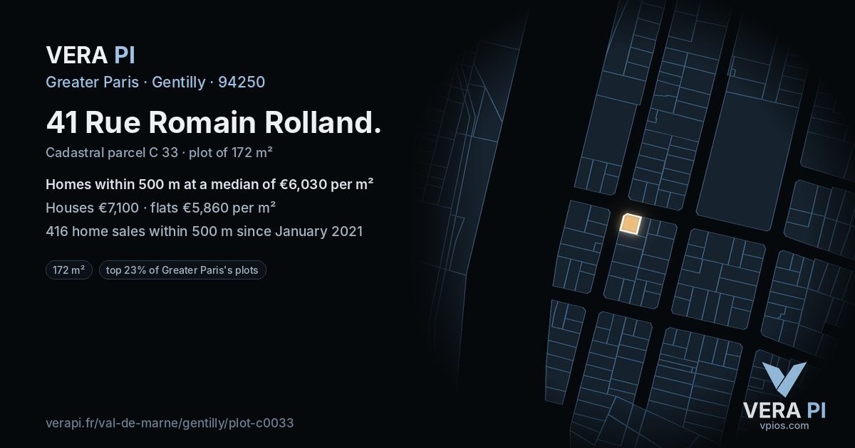 41 Rue Romain Rolland, Gentilly at night – the plot lit, the parcels around coloured by the prices near them