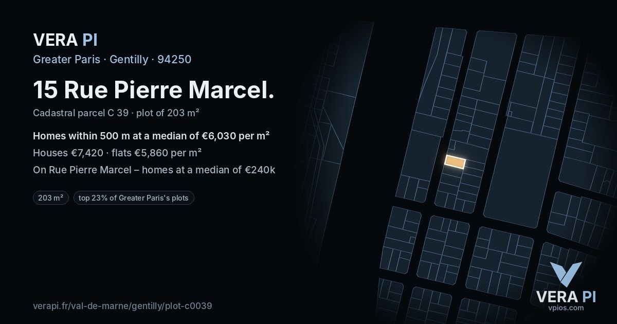 15 Rue Pierre Marcel, Gentilly at night – the plot lit, the parcels around coloured by the prices near them