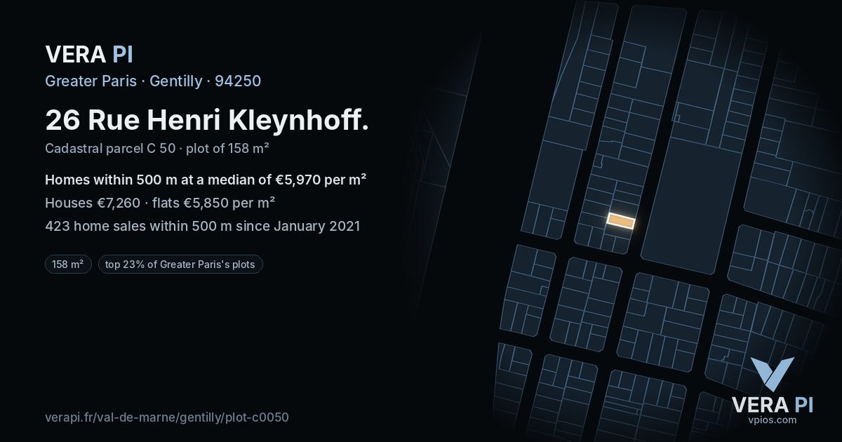 26 Rue Henri Kleynhoff, Gentilly at night – the plot lit, the parcels around coloured by the prices near them