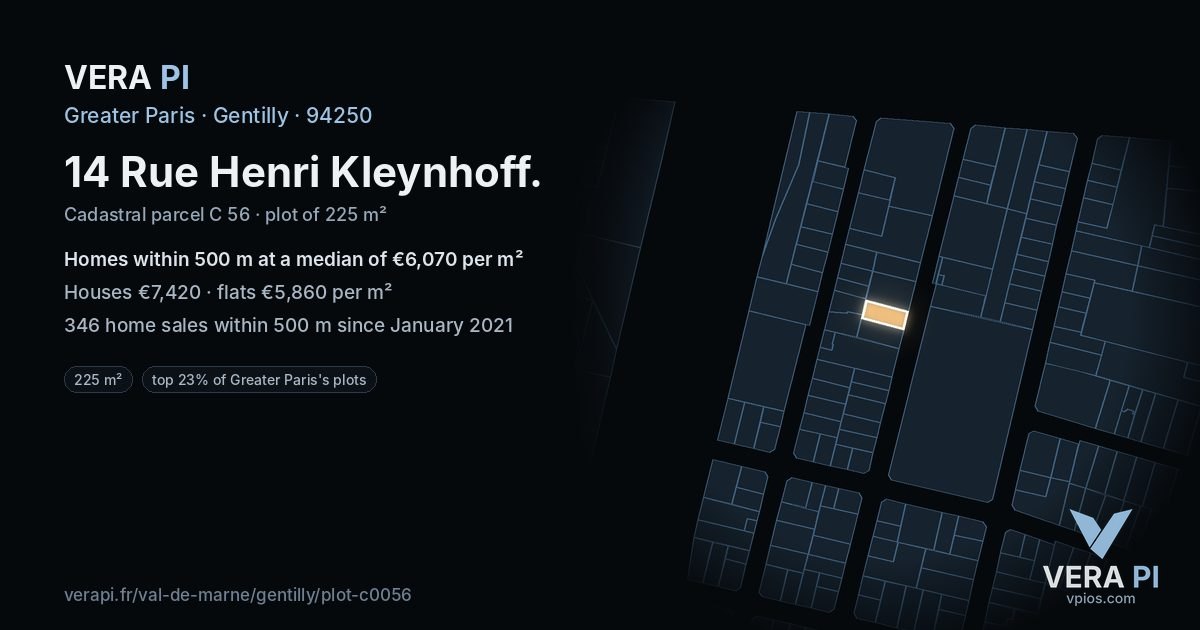14 Rue Henri Kleynhoff, Gentilly at night – the plot lit, the parcels around coloured by the prices near them