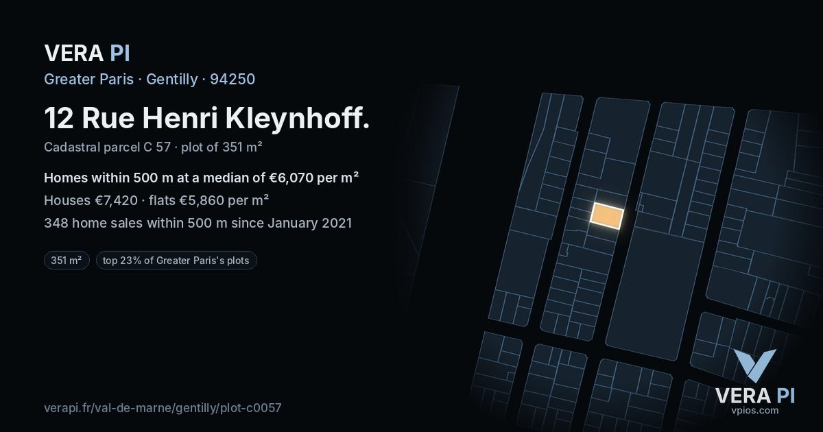 12 Rue Henri Kleynhoff, Gentilly at night – the plot lit, the parcels around coloured by the prices near them