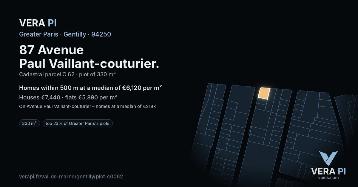 87 Avenue Paul Vaillant-couturier, Gentilly at night – the plot lit, the parcels around coloured by the prices near them