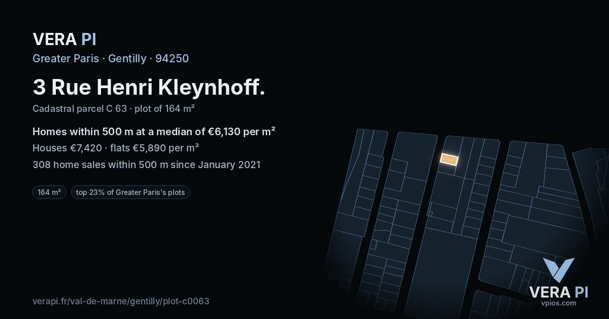 3 Rue Henri Kleynhoff, Gentilly at night – the plot lit, the parcels around coloured by the prices near them