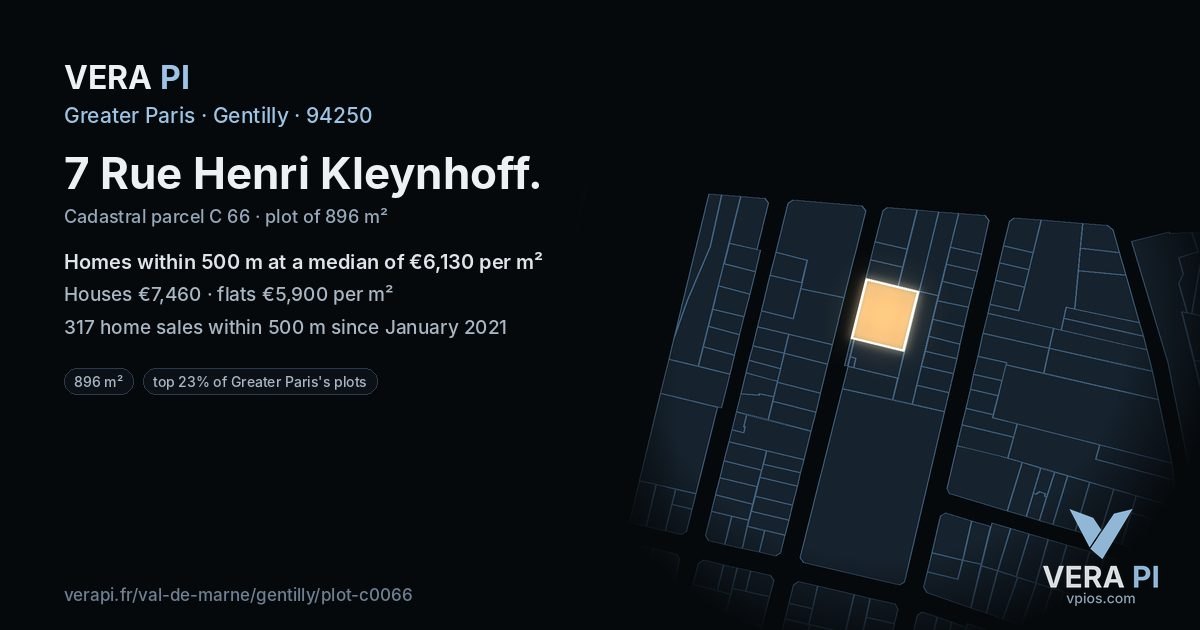 7 Rue Henri Kleynhoff, Gentilly at night – the plot lit, the parcels around coloured by the prices near them