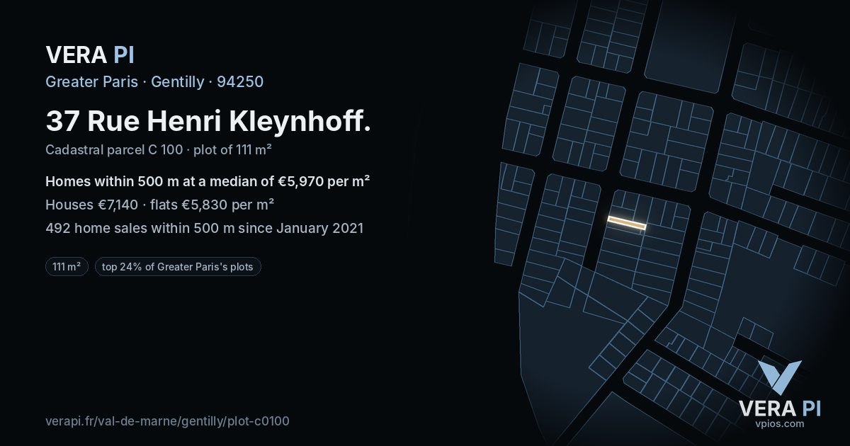 37 Rue Henri Kleynhoff, Gentilly at night – the plot lit, the parcels around coloured by the prices near them